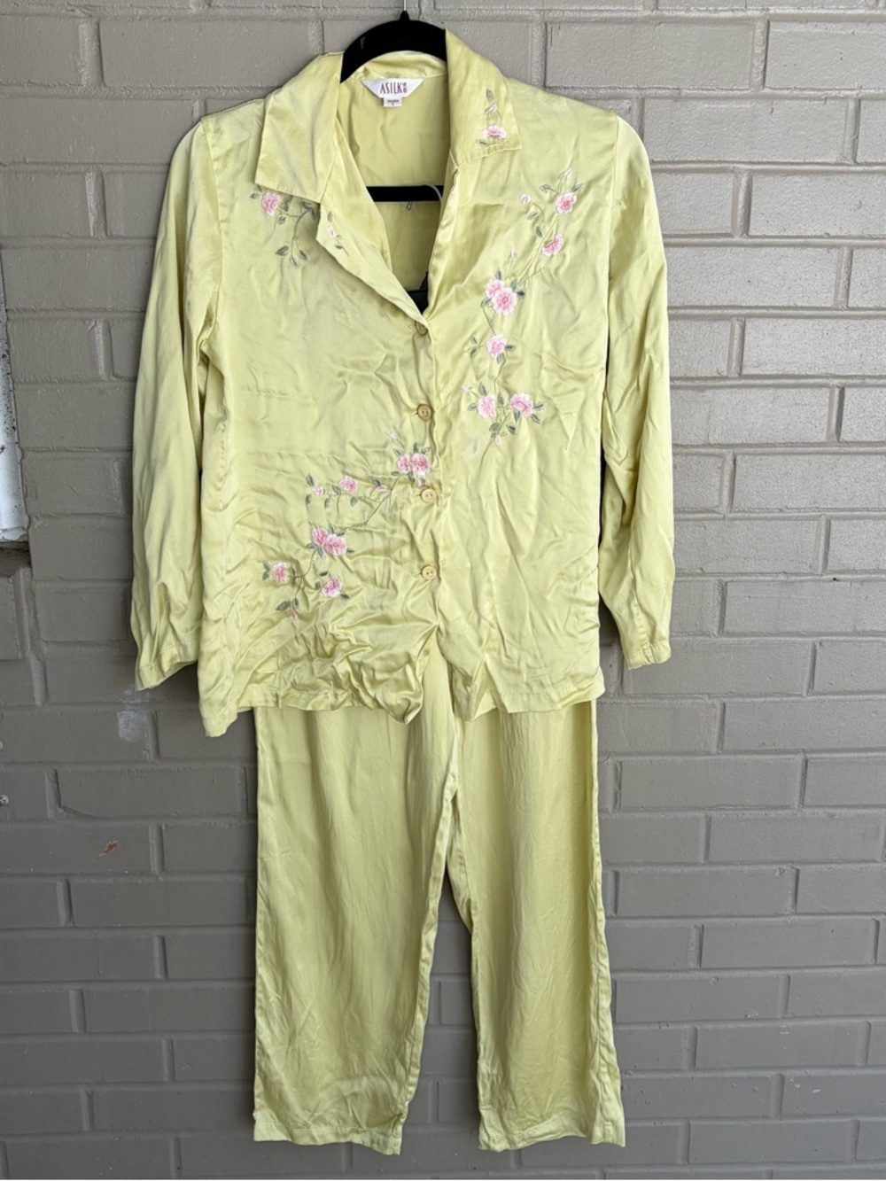 ASilk 100% Silk Vintage Luxury Pajama Set Floral Small FLAW